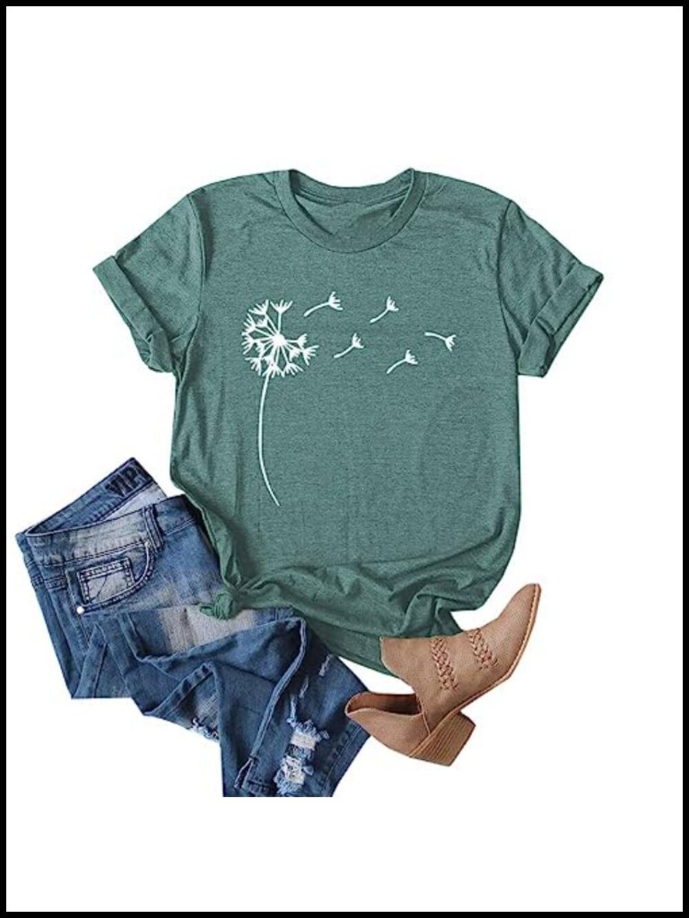 Women Dandelion Print Graphic Tee Short Sleeve Summer T-Shirt